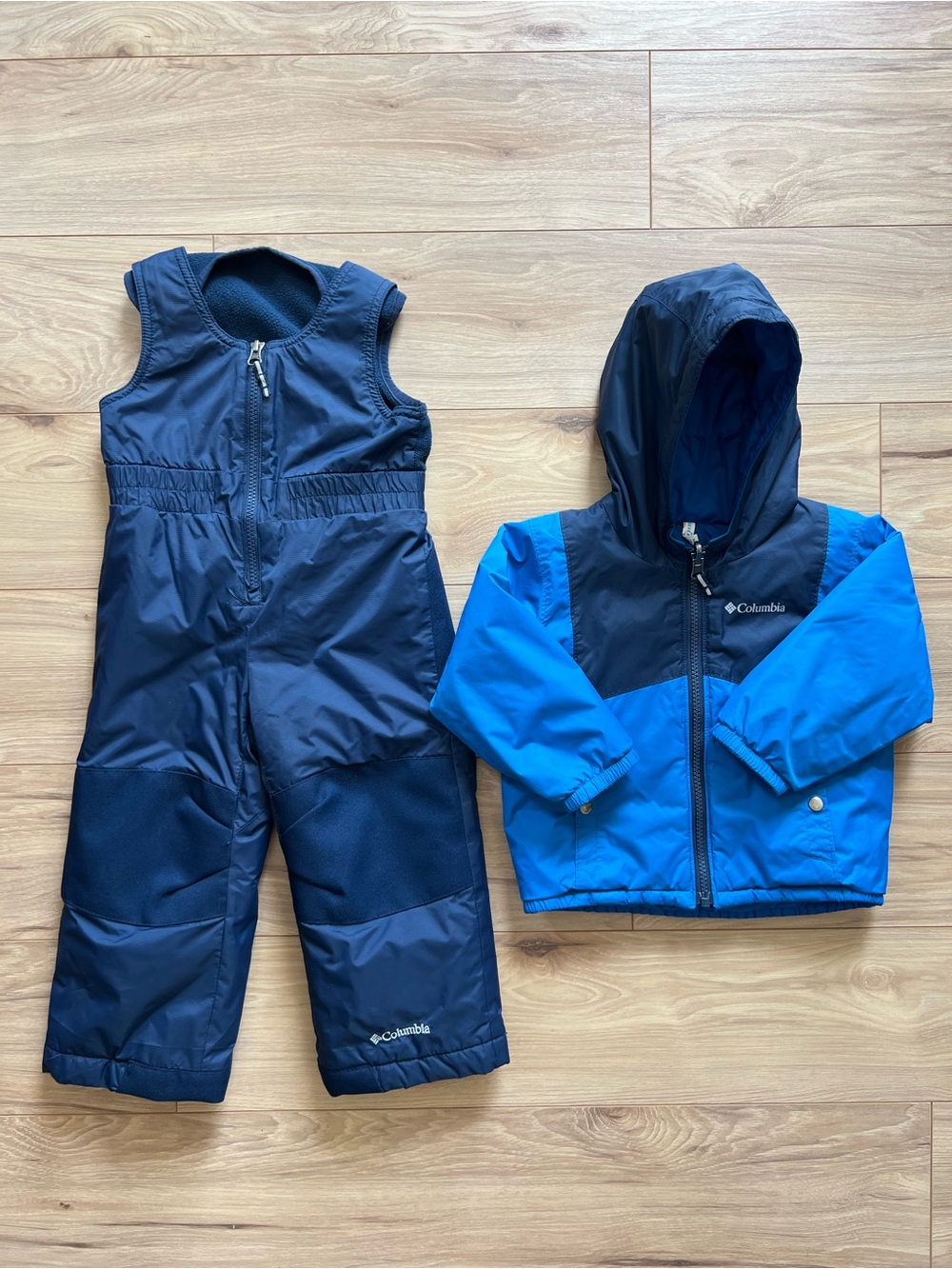 Columbia Blue and Navy Toddler Hooded Jacket with Snow Bibs